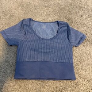 aerie Ribbed Scoop-Neck Crop Top in Blue